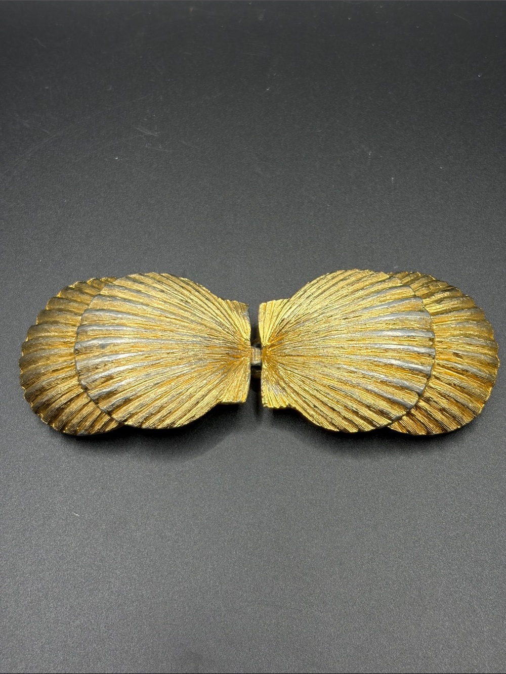 Vintage Nautical Sea Shell Clamshell Motif Metal Two Piece Belt Buckle Accessory